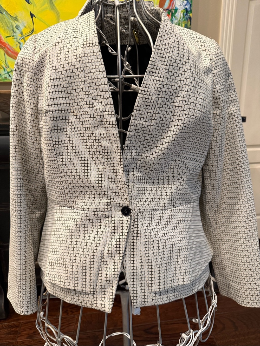 White House Black Market Black & White Single-Button Textured Blazer